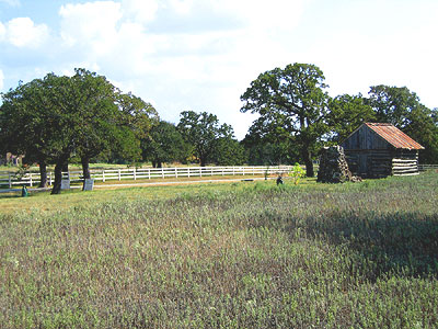 Log buildings.