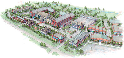 Tributary's village center.