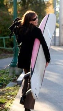 Kathryn Miles with surfboard