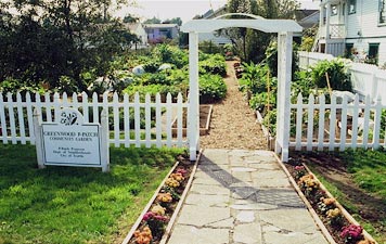 Garden, fence, and path.