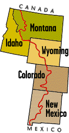 Continental Divide Trail spans Montana, Idaho, Wyoming, Colorado, and New Mexico.