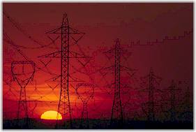 Transmission lines and sunset.
