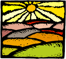 Sunrise over fields.