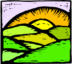 Sunrise over hills.