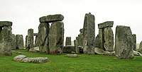 The short, left-leaning stone in the center is a bluestone, thought to originate in the Preseli Hills of Wales, some 160 miles distant. Originally there were some 60 such stones, each weighing in the neighborhood of 2-4 tons.