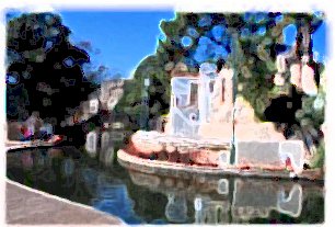 Mission-style outdoor theater along the San Antonio River