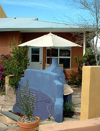 Sonora Cohousing yard with chiminea.